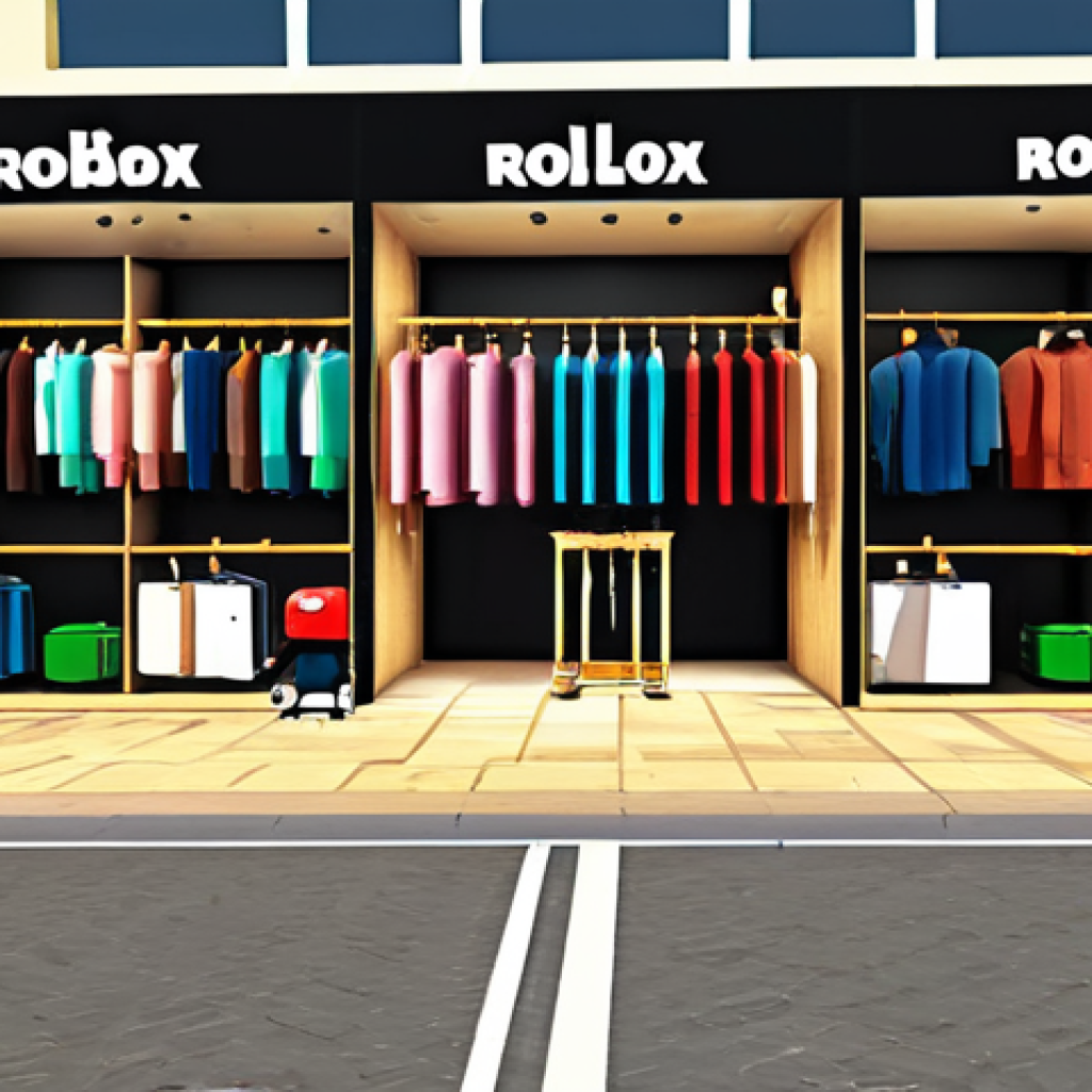 로블록스 크리에이터 수익 모델 - Thriving Roblox Avatar Shop**
"A bustling virtual storefront inside Roblox, showcasing various colo...