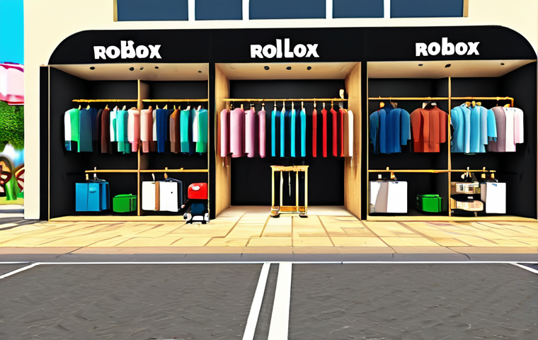 로블록스 크리에이터 수익 모델 - Thriving Roblox Avatar Shop**

"A bustling virtual storefront inside Roblox, showcasing various colo...