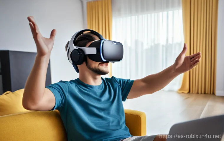 로블록스 VR 모드 설정법 - **Prompt 1: Immersive Standalone VR Gaming Adventure**
    "A young adult, with a wide, excited smil...