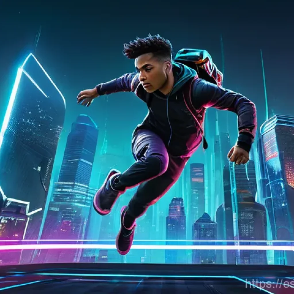 로블록스 스피드런 공략법 - **Dynamic Speedrun Jump:** A highly athletic, stylized speedrunner character, clearly wearing a form...